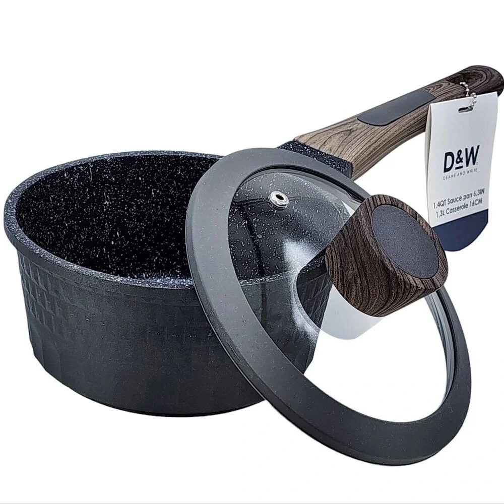 D&W‎ Premium Cookware 7in Saucepan Casserole with Lid Charcoal Aluminum 1.9QT